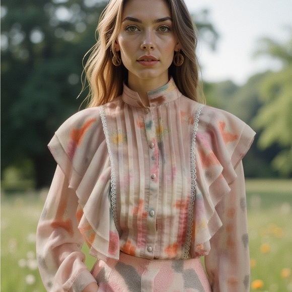 Floral Sheer Ruffle Blouse - Picture 7 of 7